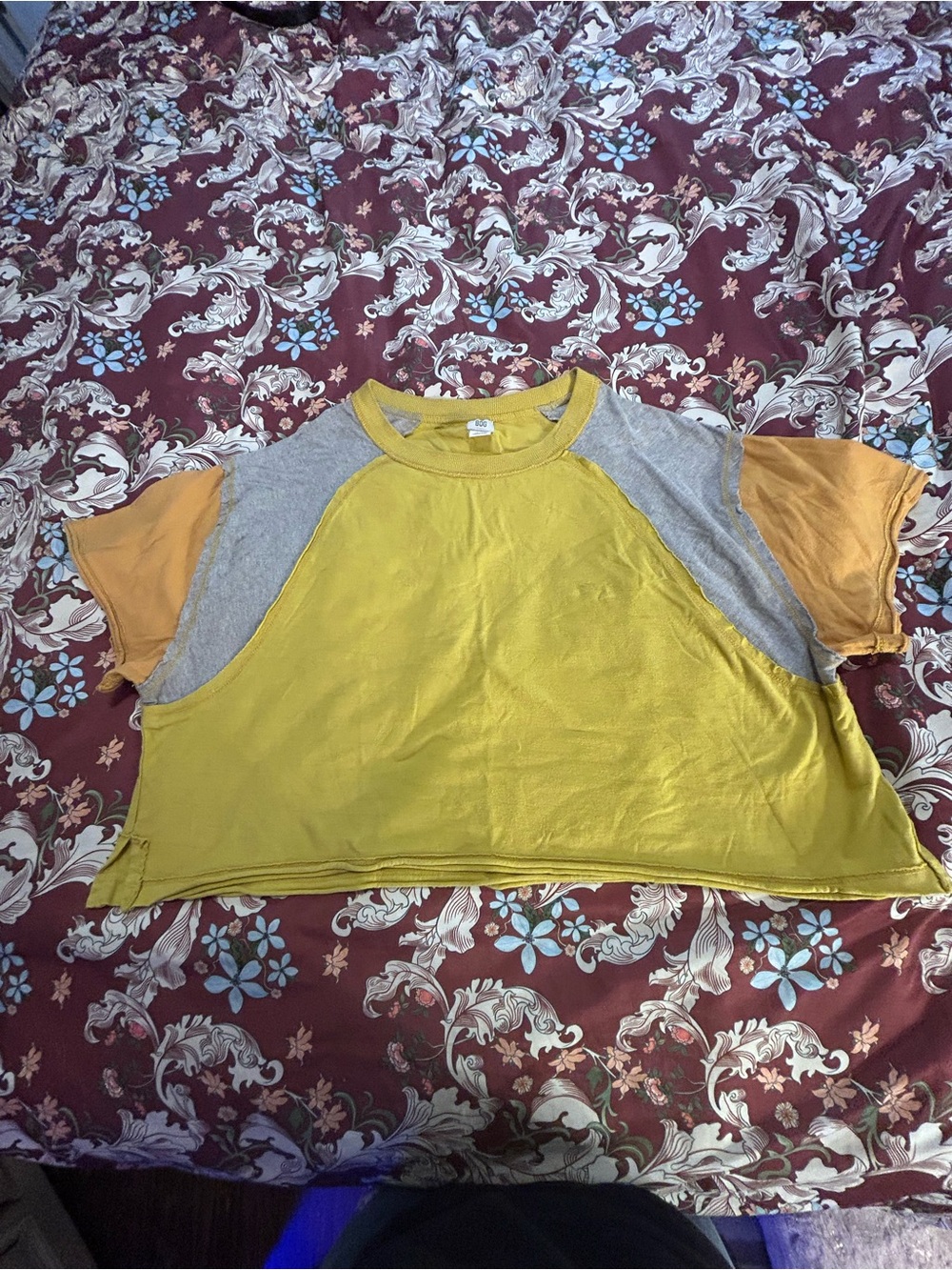BDG (Urban Outfitters) Yellow, Orange and Grey Cropped Crewneck Tee